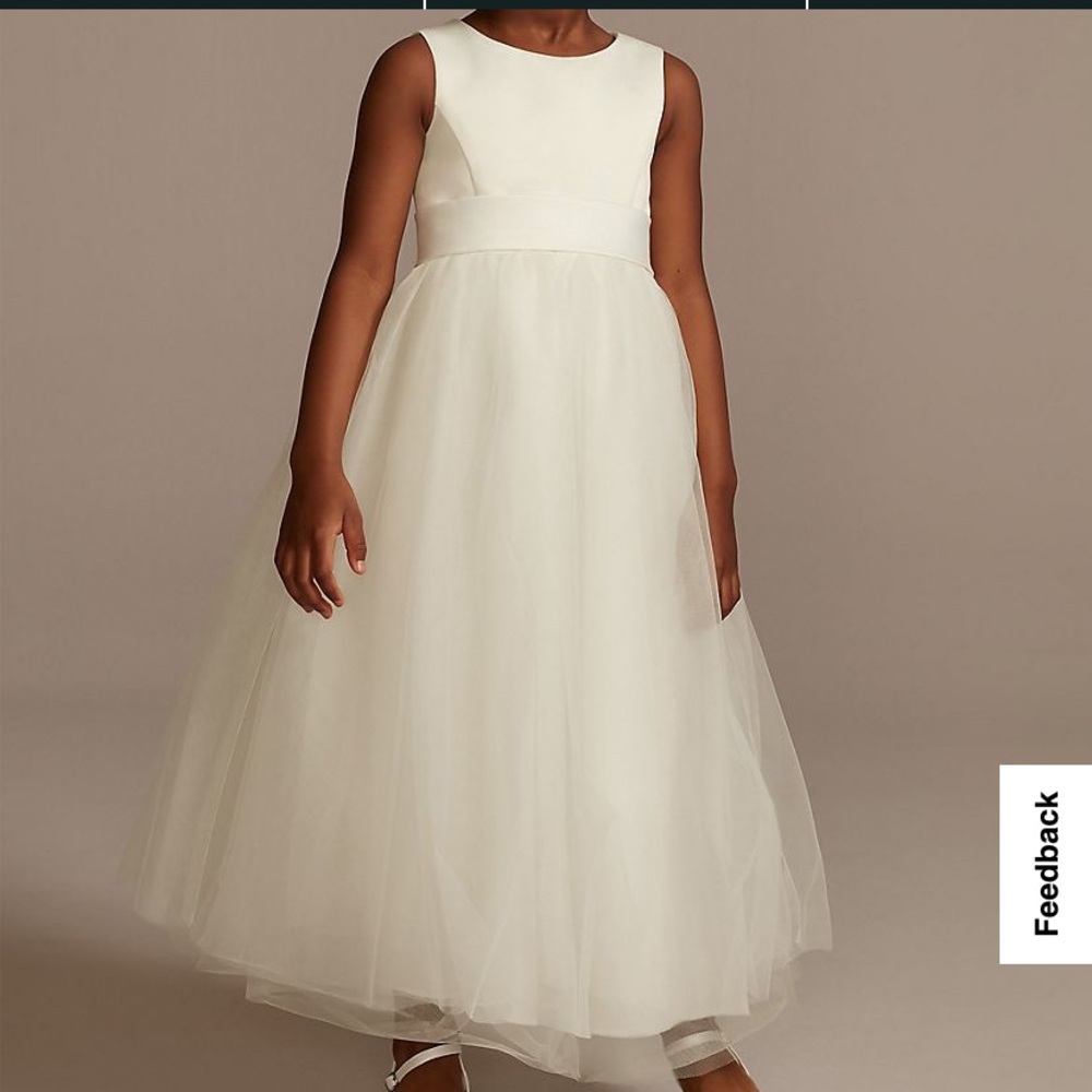 Ivory Satin Formal, flower Girl Dress with Tulle Skirt / size 4